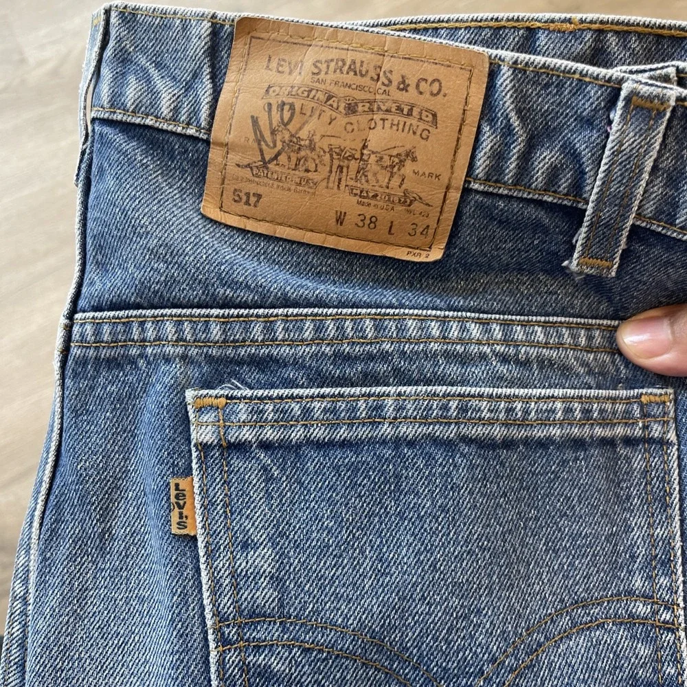 Vintage Levi's 517 Orange Tab Made in USA Boot Cut Jeans Men's 38x32 Blue Denim